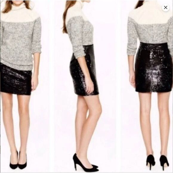 J. Crew Sequin Classic Mini Iridescent Black Skirt, size 4, style 28623, pockets - Picture 1 of 12